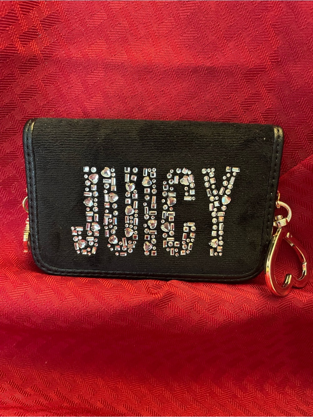 Juicy Couture Black Jeweled Wristlet Wallet with Gold Hardware